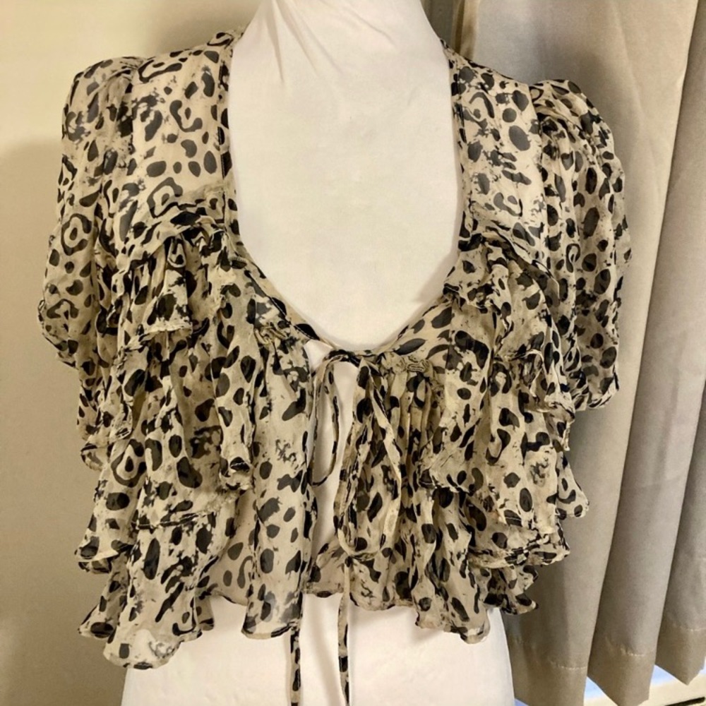 Forever 21 Leopard Ruffle Tie Front Bolero Blouse